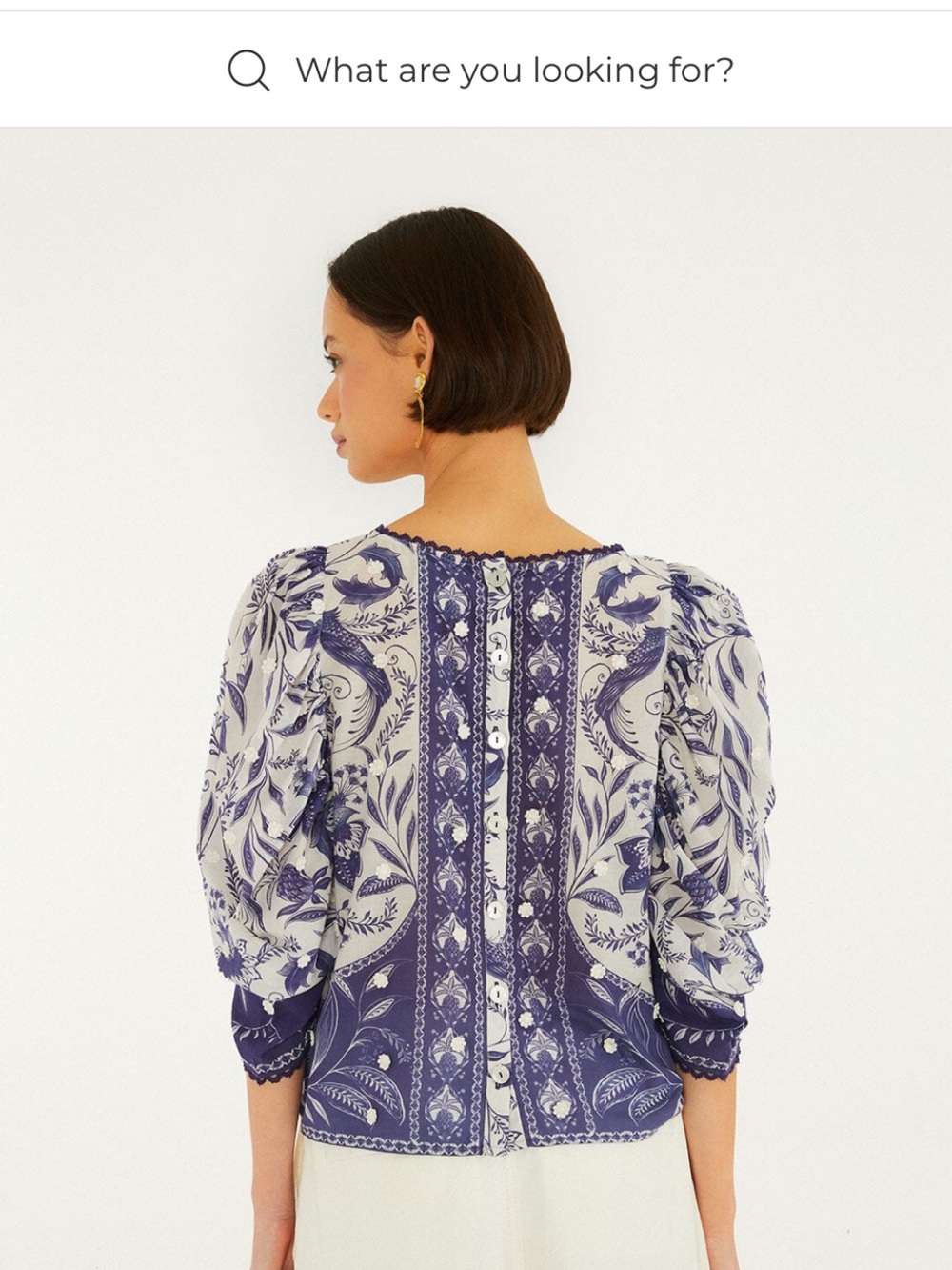 FARM Rio Blue and White Botanical Puff-Sleeve Top - Picture 3 of 7